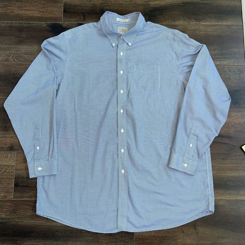 LL Bean Size XXL Tall Blue Check Wrinkle Resistant Long Sleeve Button Down Shirt